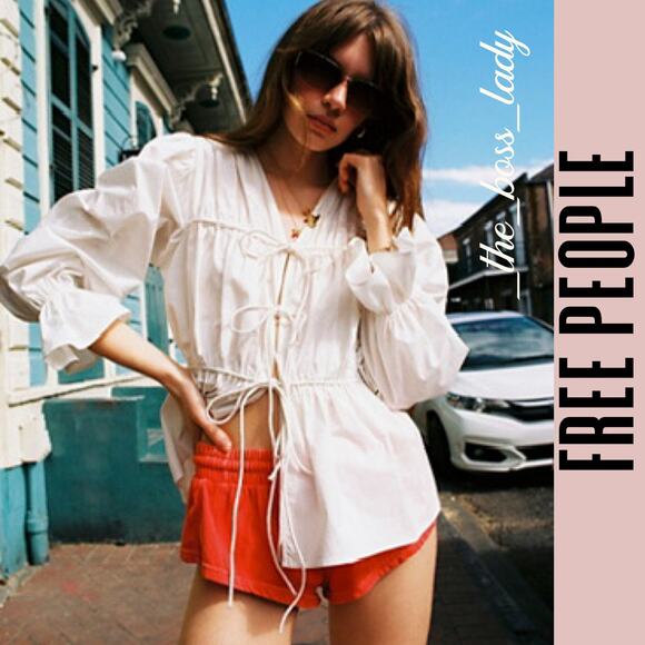 Free People Tops - Free People top cinched front tie pleated cotton blouse Small